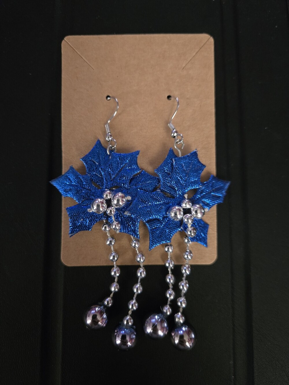 Blue Poinsettia Dangle Earrings